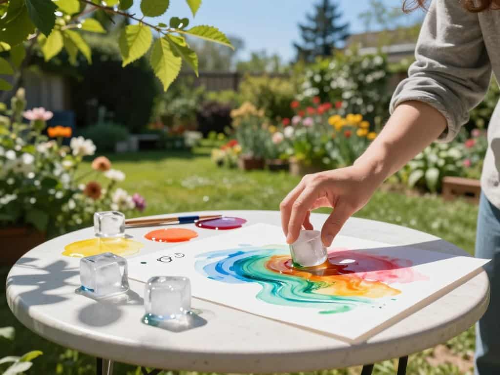 Mit Eiswürfeln malen im Freien ohne Chaos