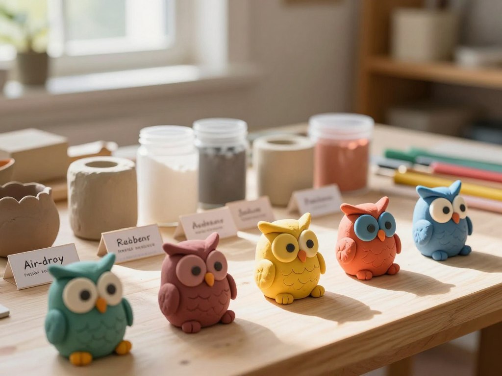 Verschiedene Materialien für Modelliermasse Eule auswählen