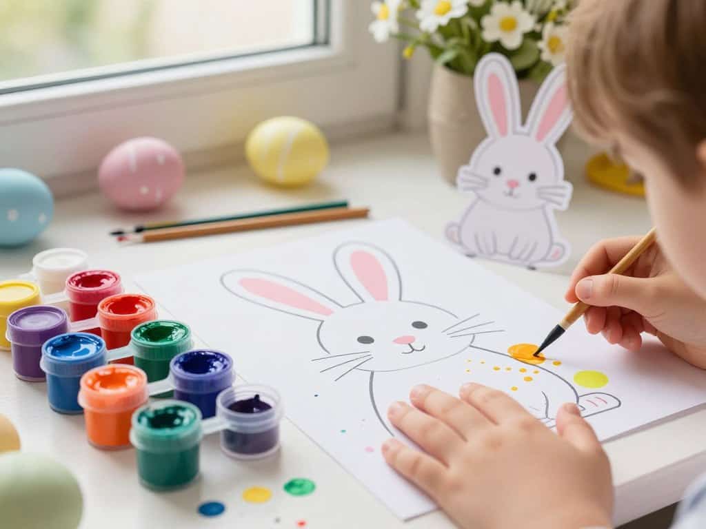 Bastelbedarf Ostern mit Fingerfarben Set und Malunterlage
