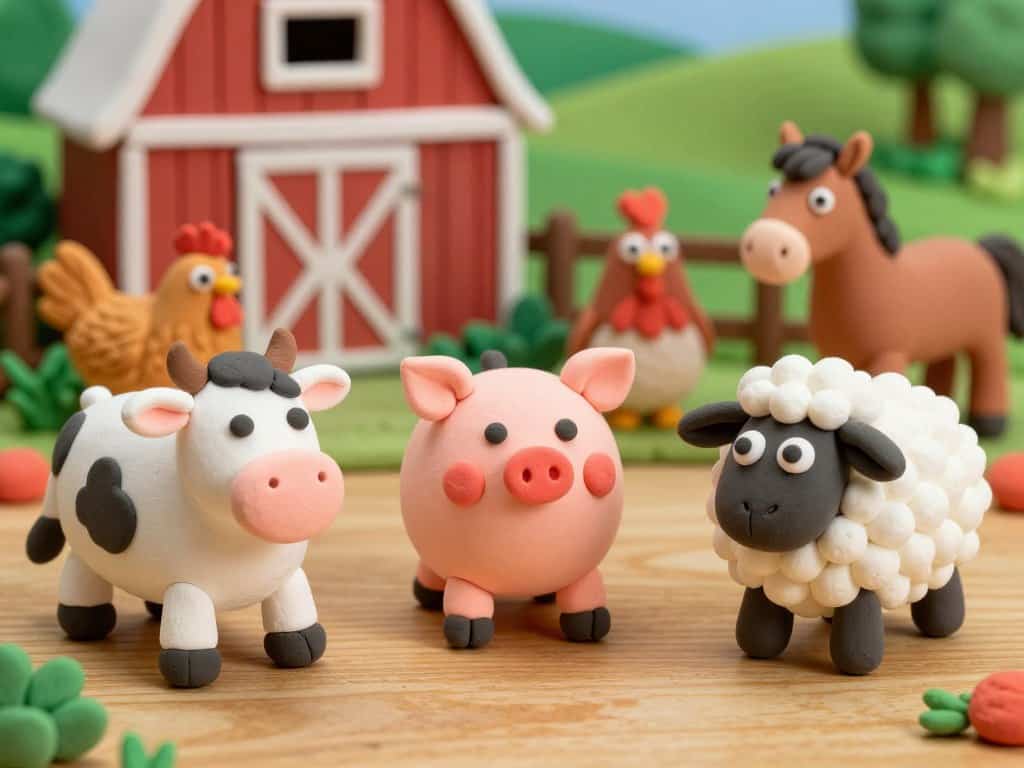 Bauernhoftiere basteln aus Knete