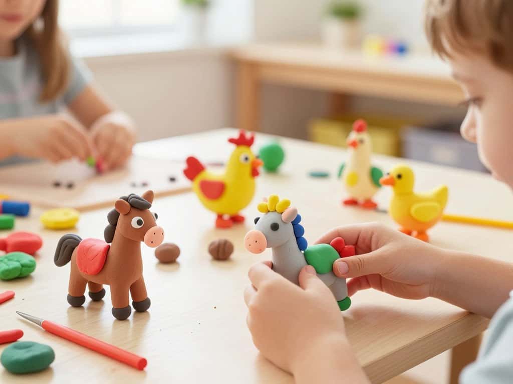 Bauernhoftiere basteln mit Knete für Kinder