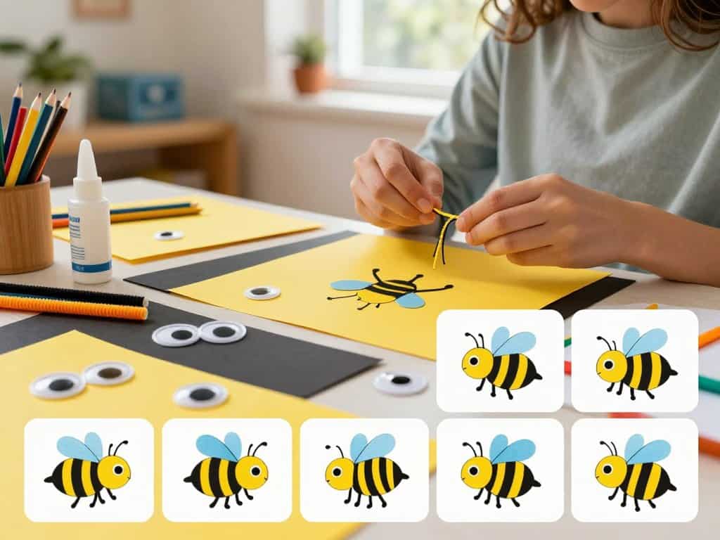 Biene basteln Anleitung mit verschiedenen Materialien