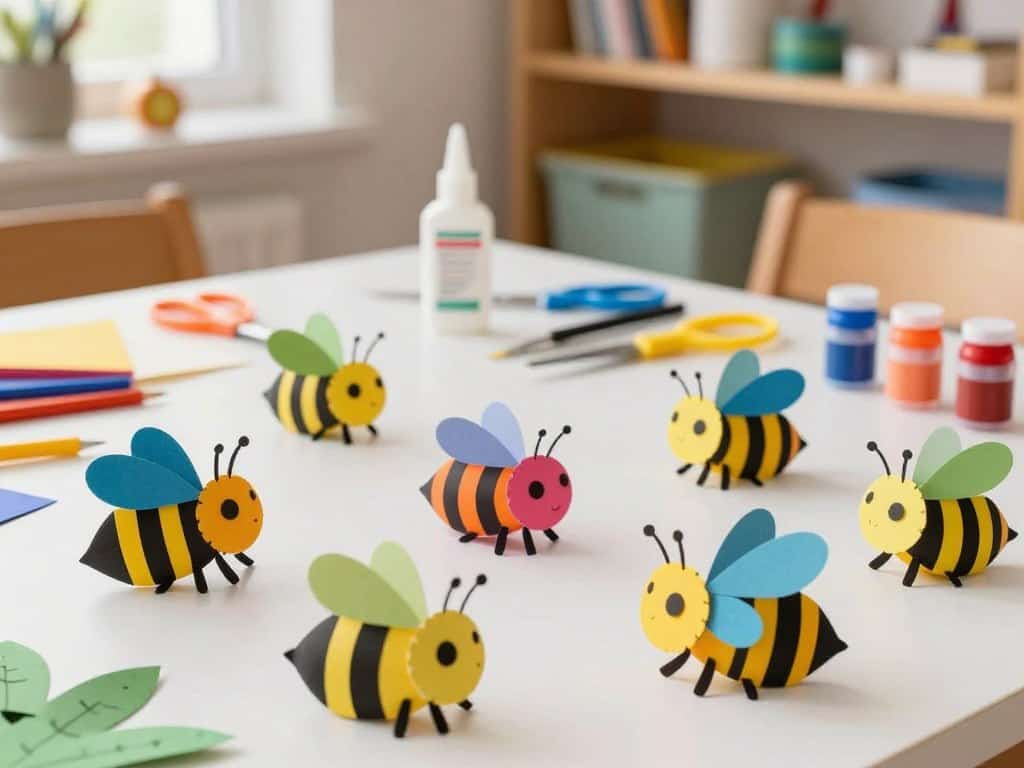 Biene basteln kreativ mit bunten Farben und Mustern