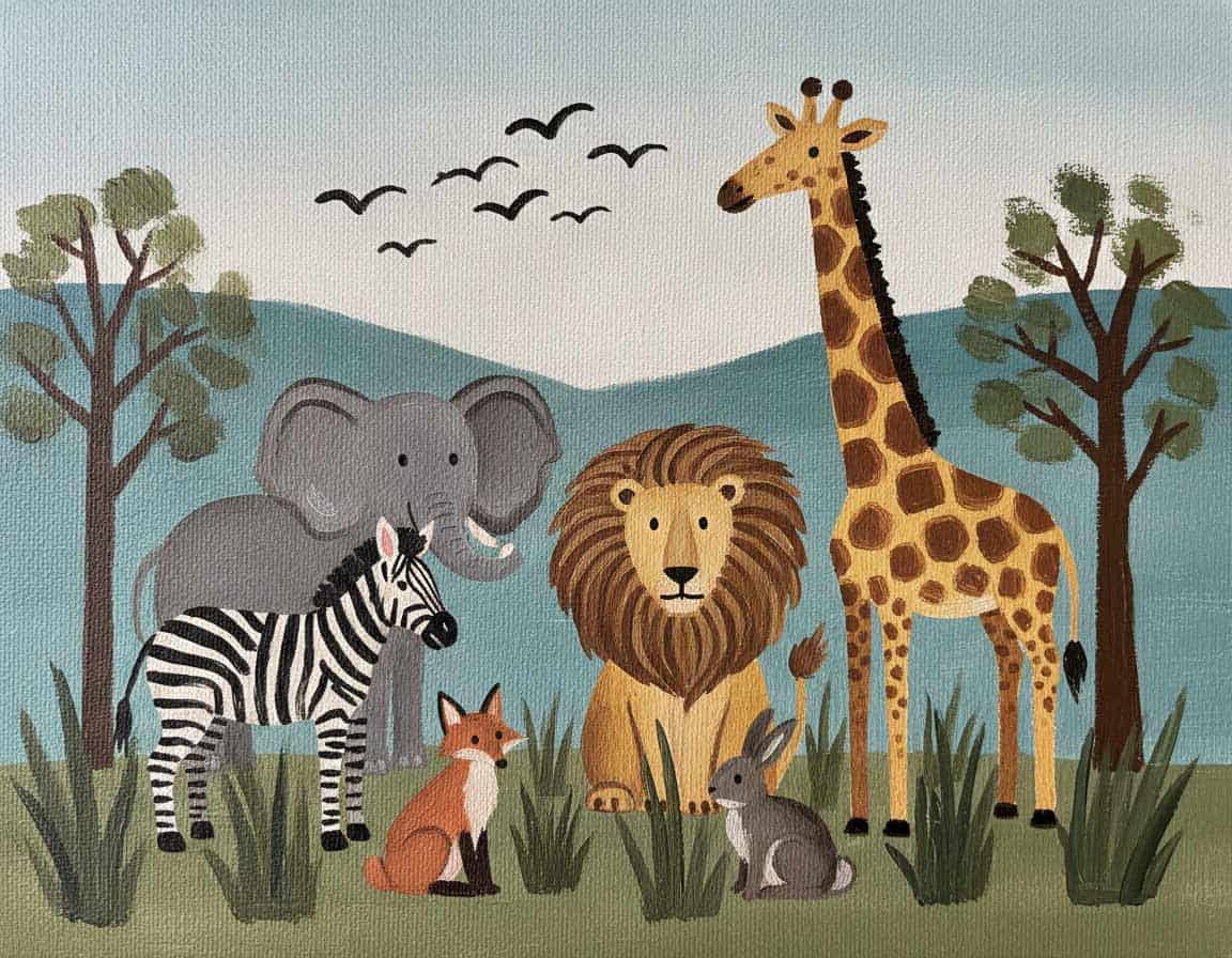 Verschiedene Tierarten gemalt