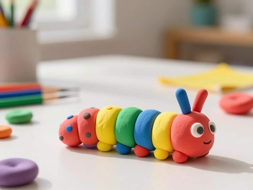 Bunte Knete Raupe mit verschiedenen Farben und Mustern