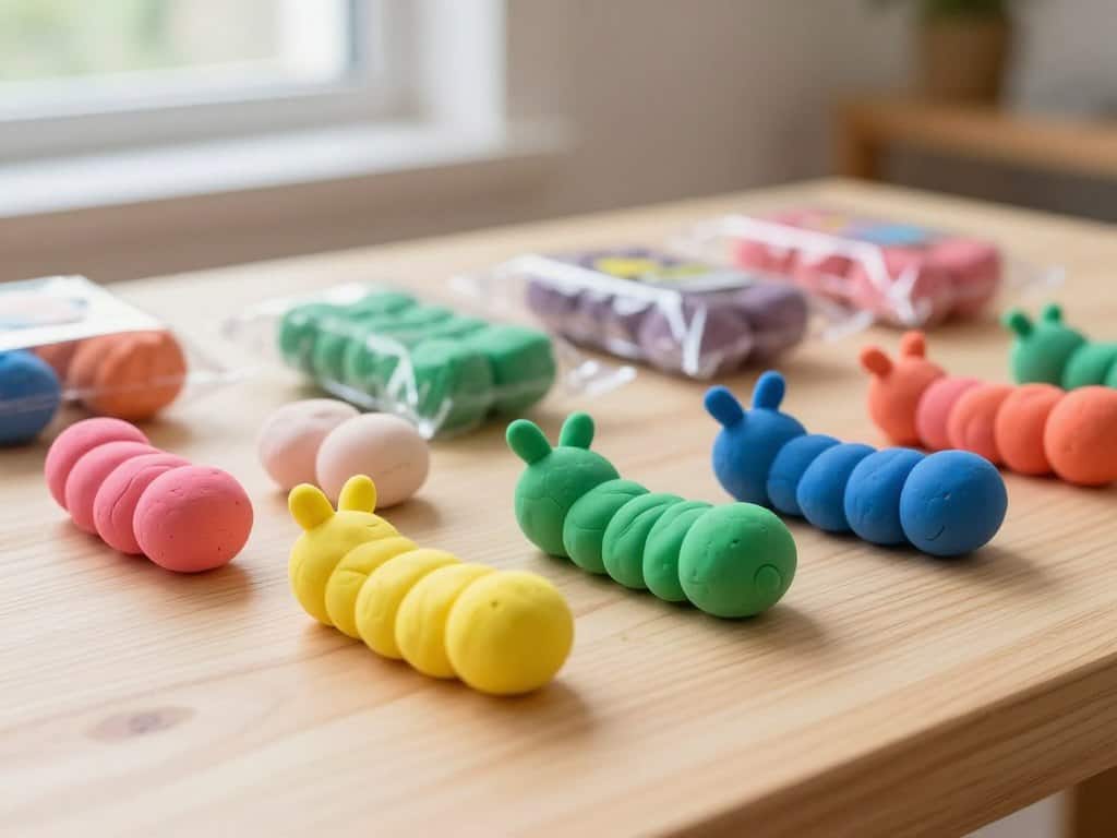 Bunte Knete in verschiedenen Farben für Raupen-Basteln