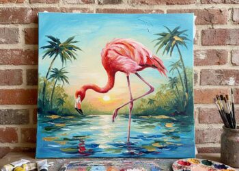 Flamingo auf Leinwand gemalt