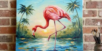 Flamingo auf Leinwand gemalt