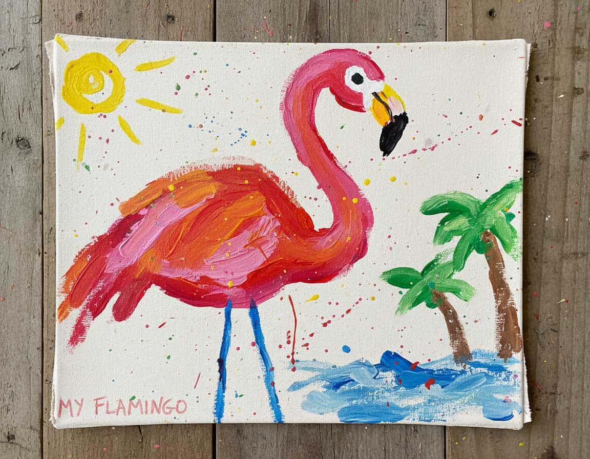 Flamingo auf Leinwand kindgerecht gemalt