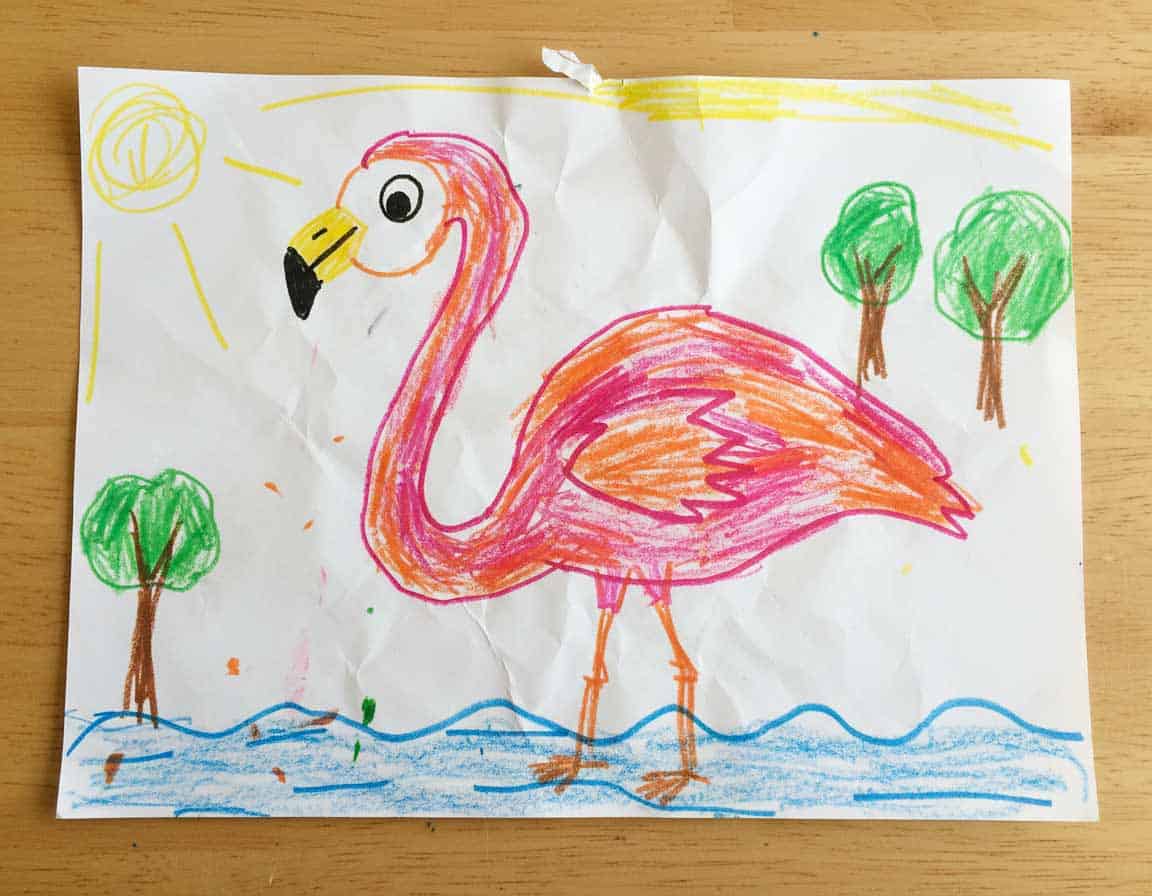 Flamingo von einem Kind gemalt