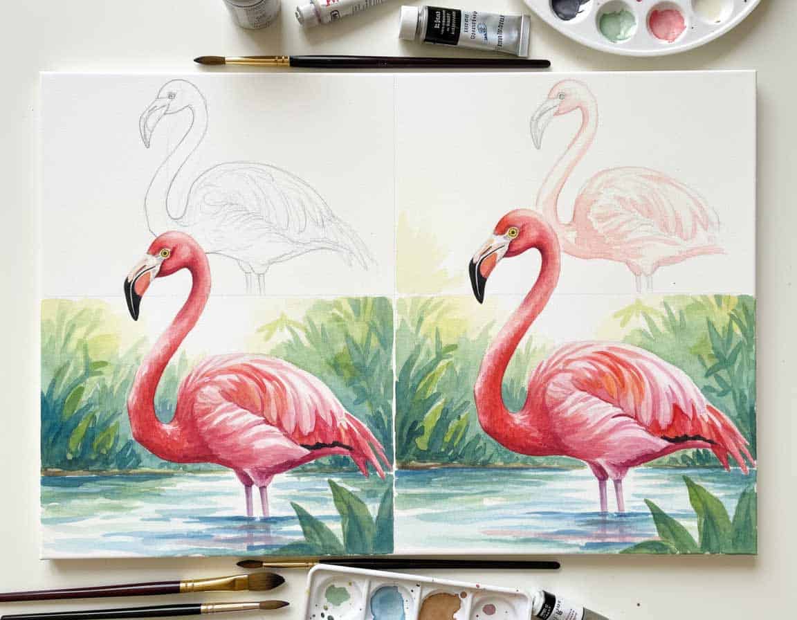 Flamingo richtig malen