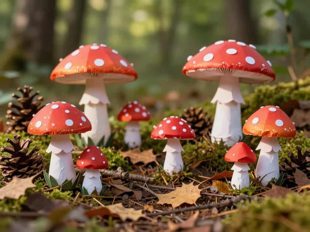 Fliegenpilz aus Papier und Naturmaterialien basteln