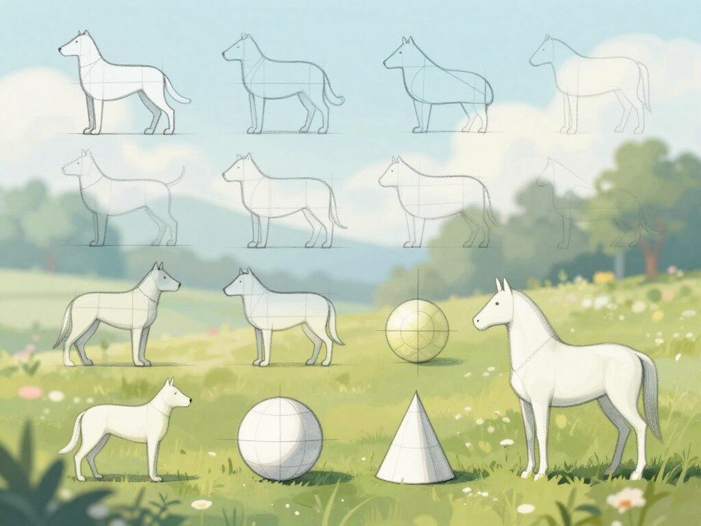 Grundformen für Anatomie Tiere zeichnen