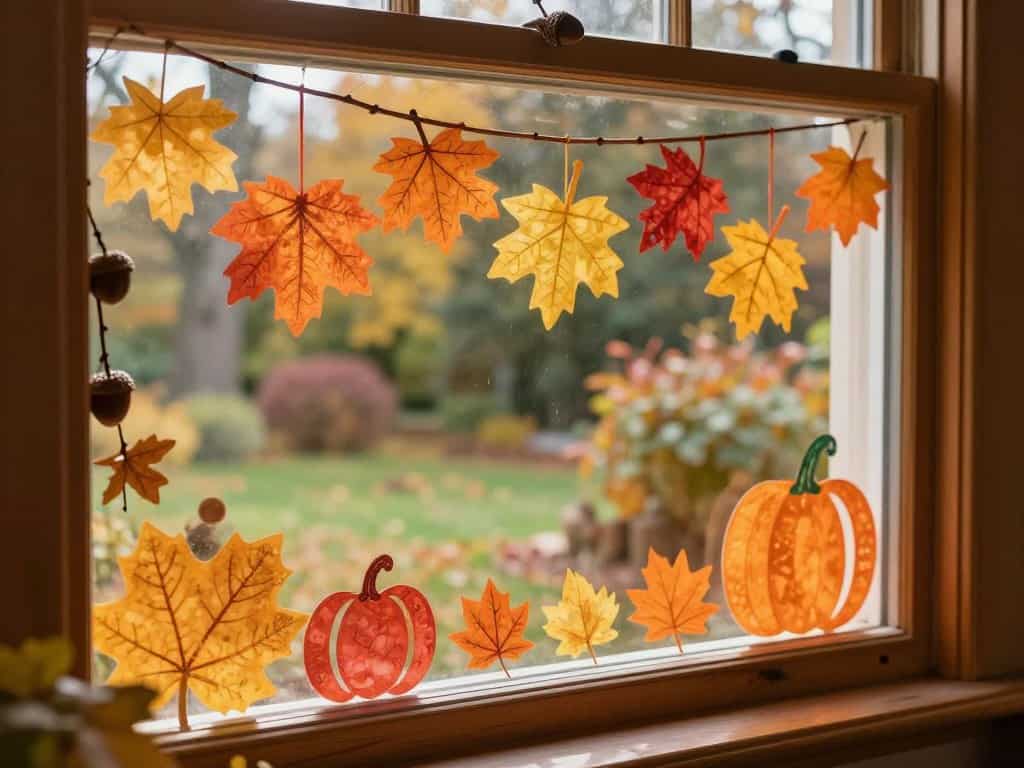 Herbstdeko Ideen mit Transparentpapier für die Fensterdekoration