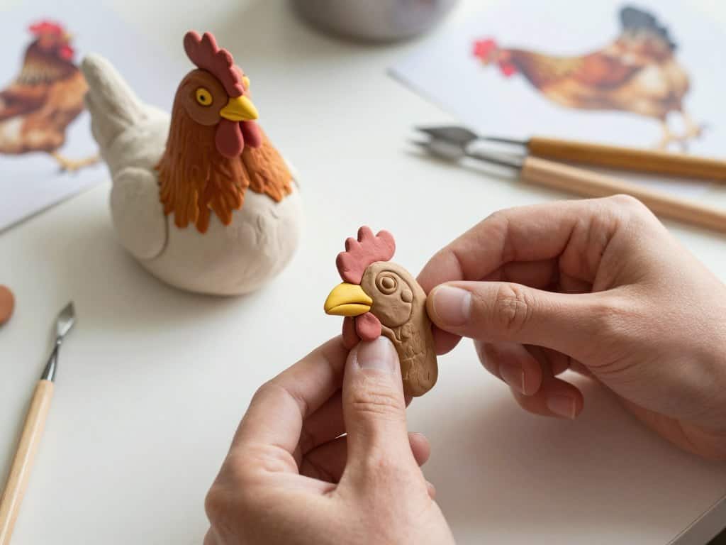 Huhn Details beim Schnabel formen mit Modelliermasse