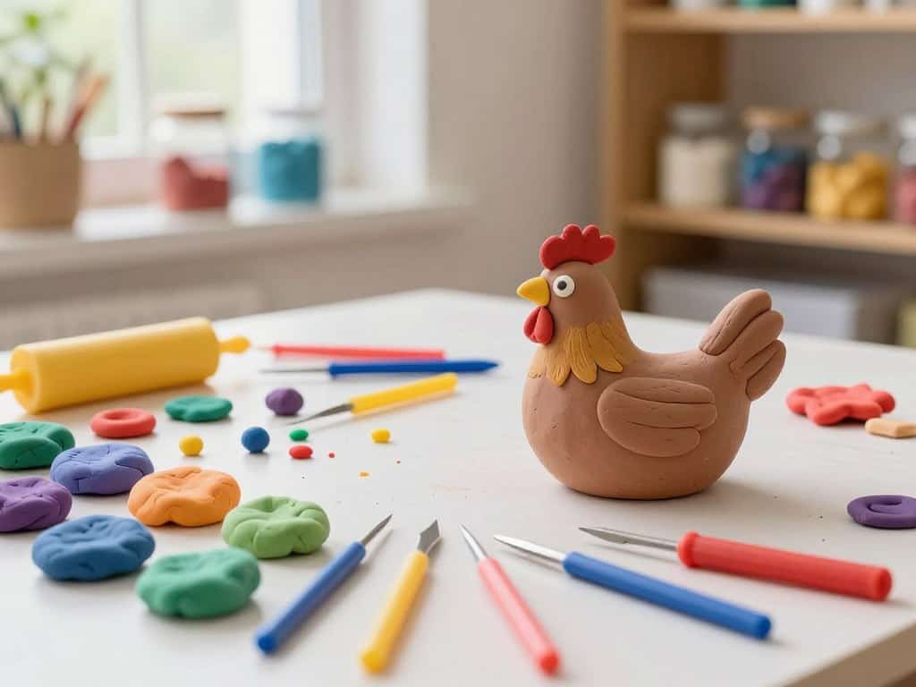 Knettiere basteln Materialien und Werkzeuge für Knete-Huhn