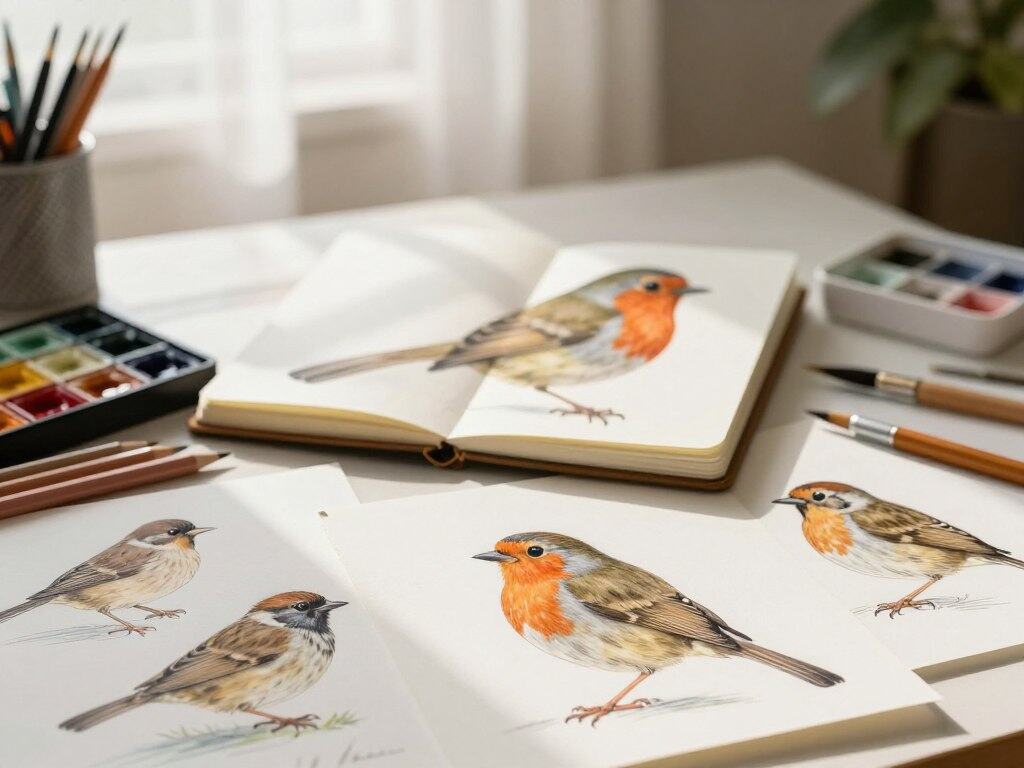 Maltechniken Vögel und verschiedene Materialien für Vogelzeichnungen