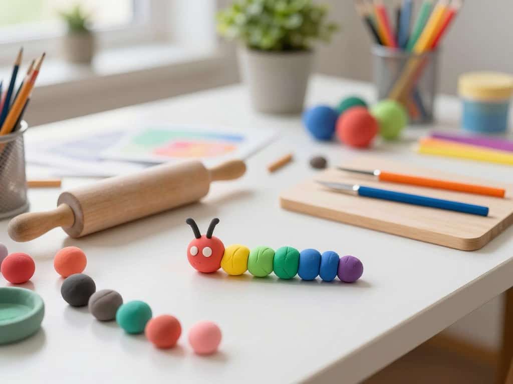 Materialien und Werkzeuge für Knete Anleitung zur Raupe