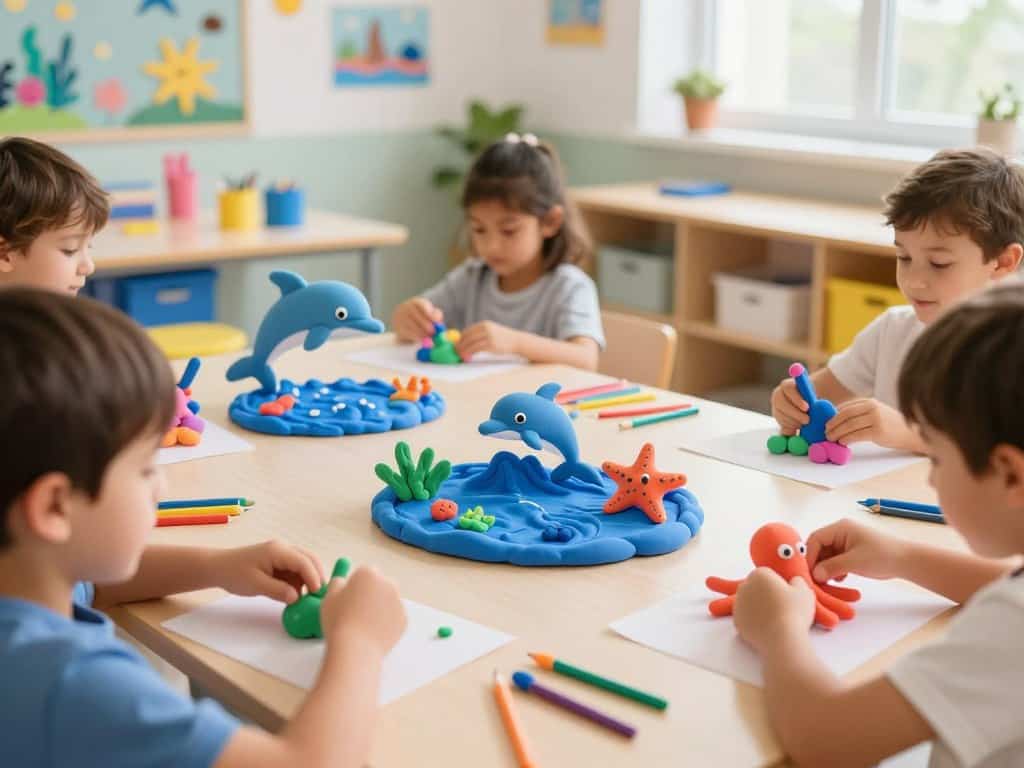 Meerestiere basteln mit Knete für Kinder