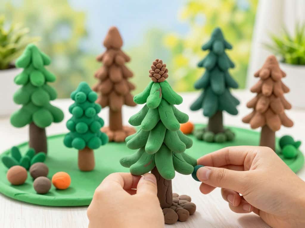 Nadelbäume aus Knete formen