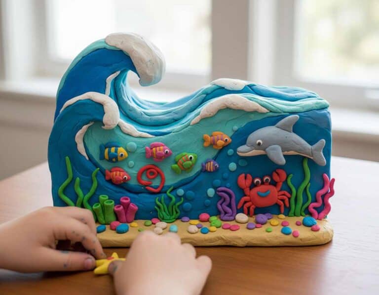 Mehr über den Artikel erfahren Ozean aus Knete kneten – Blaue Ozean-Wellen kneten