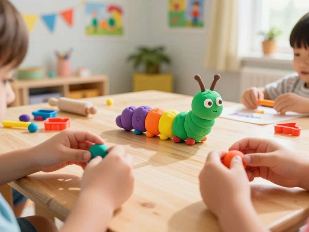 Raupe basteln mit Knete für Kinder