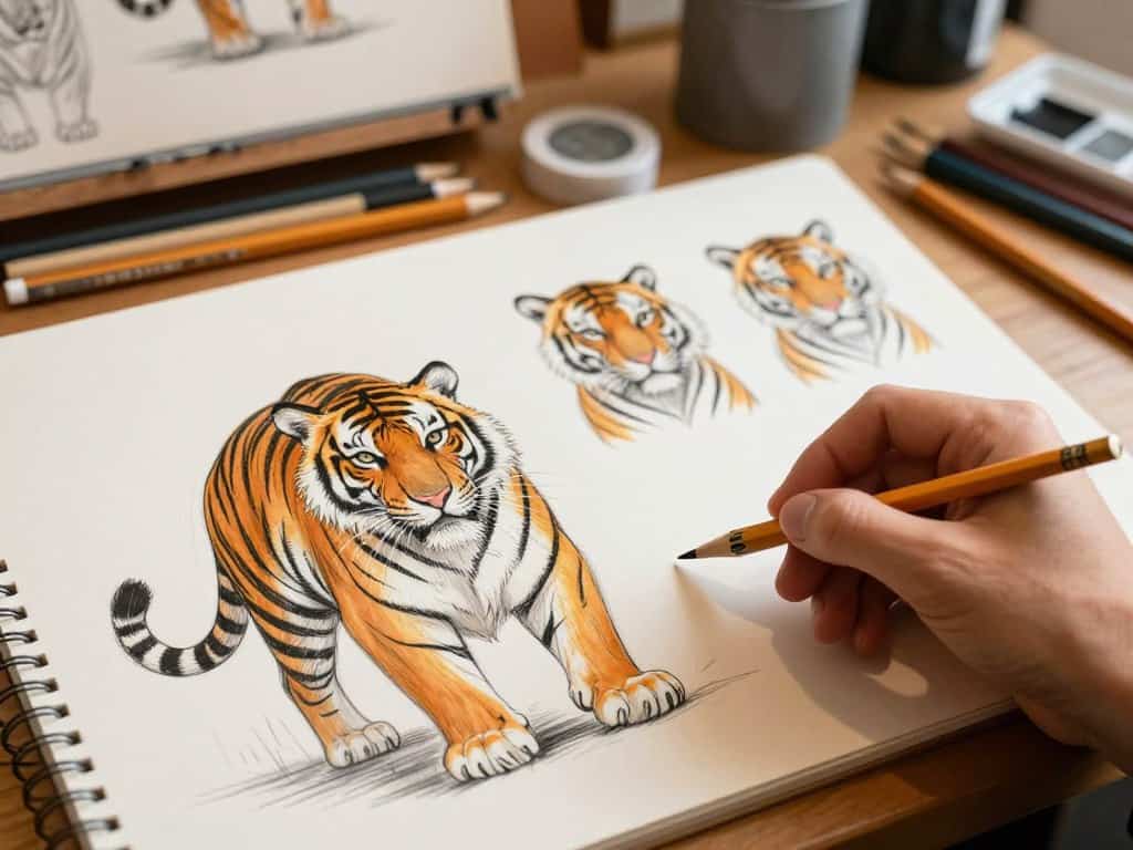 Tiger skizzieren Schritt-für-Schritt-Anleitung
