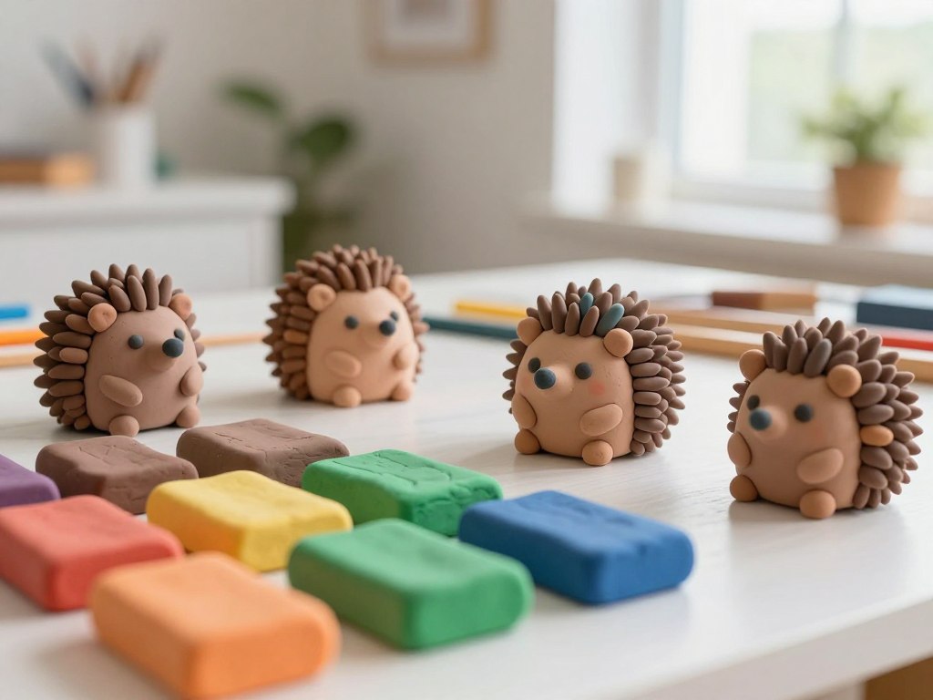 Verschiedene Arten von Modelliermasse für Igel aus Knete