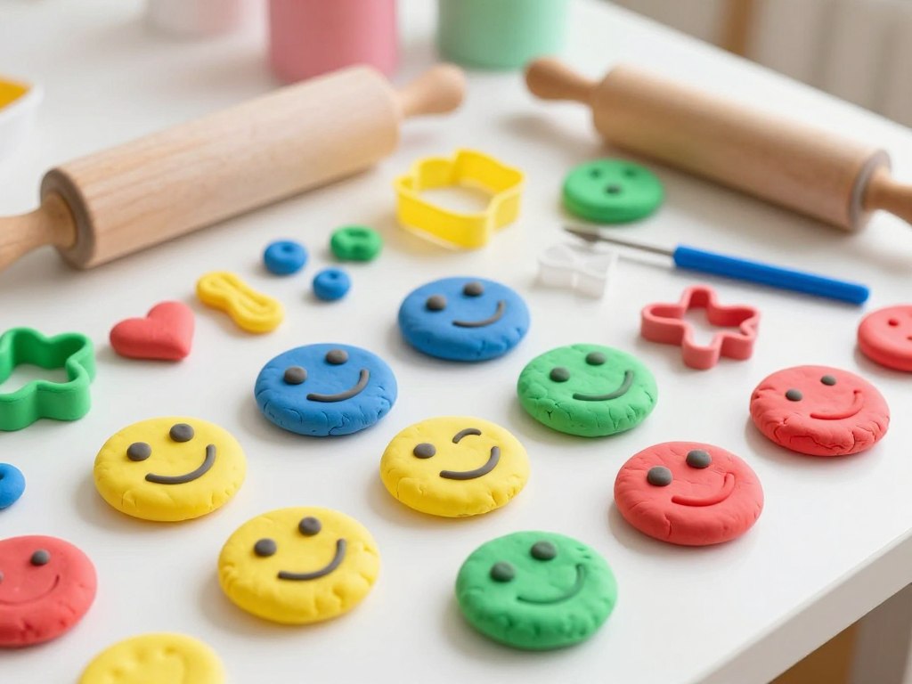 Verschiedene Arten von Spielknete und Modelliermasse für Smily-Projekte