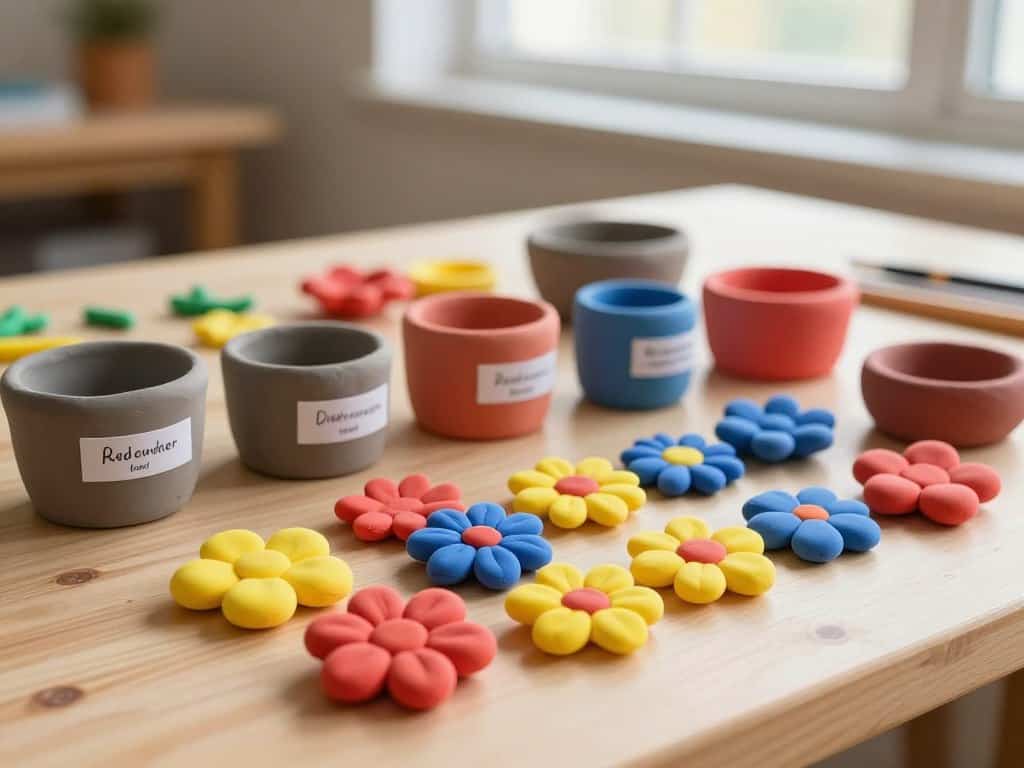 Verschiedene Knetmaterialien für Knetmasse Blumen