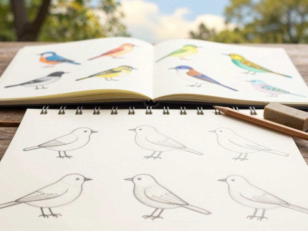 Vögel skizzieren mit Grundformen