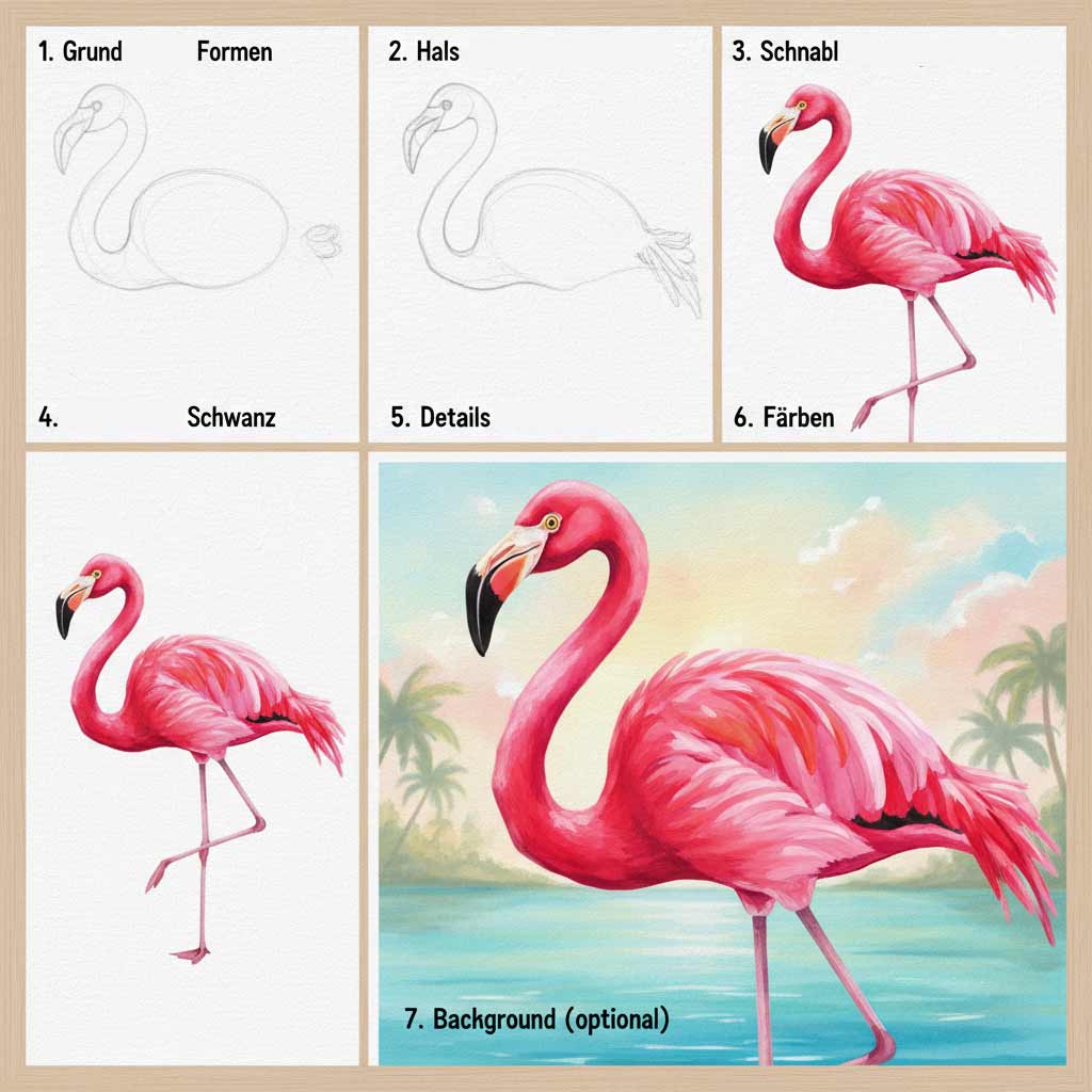 Wie malt man einen Flamingo - Anleitung Wie malt man einen Flamingo - Anleitung