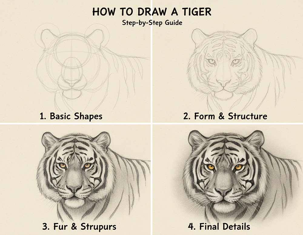 Tiger-Gesicht-zeichnen - Anleitung