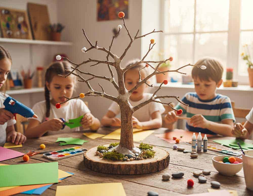 Baum aus Ästen mit Kindern basteln