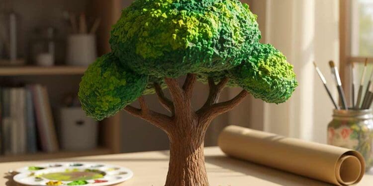 Baum aus Pappmache basteln