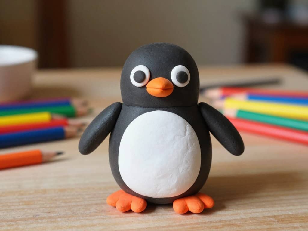 DIY Pinguin mit Flügeln und Füßen aus Knete