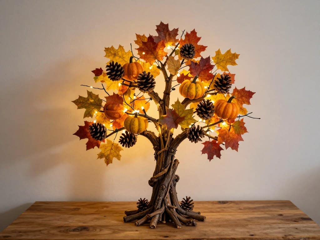 Dekoration mit Ästen und saisonalen Elementen