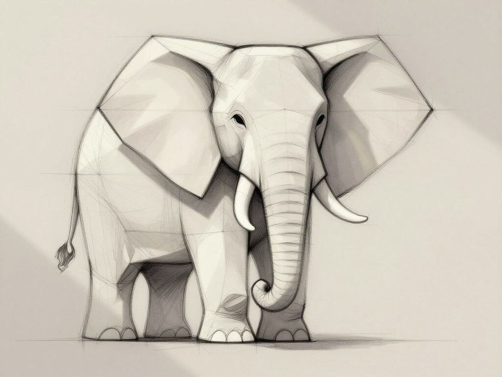 Elefanten Skizze mit geometrischen Grundformen Elefanten Skizze mit geometrischen Grundformen