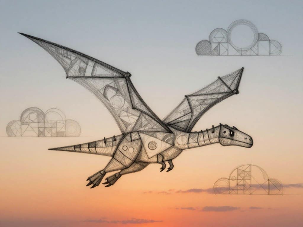 Flugdinosaurier Skizze mit geometrischen Grundformen