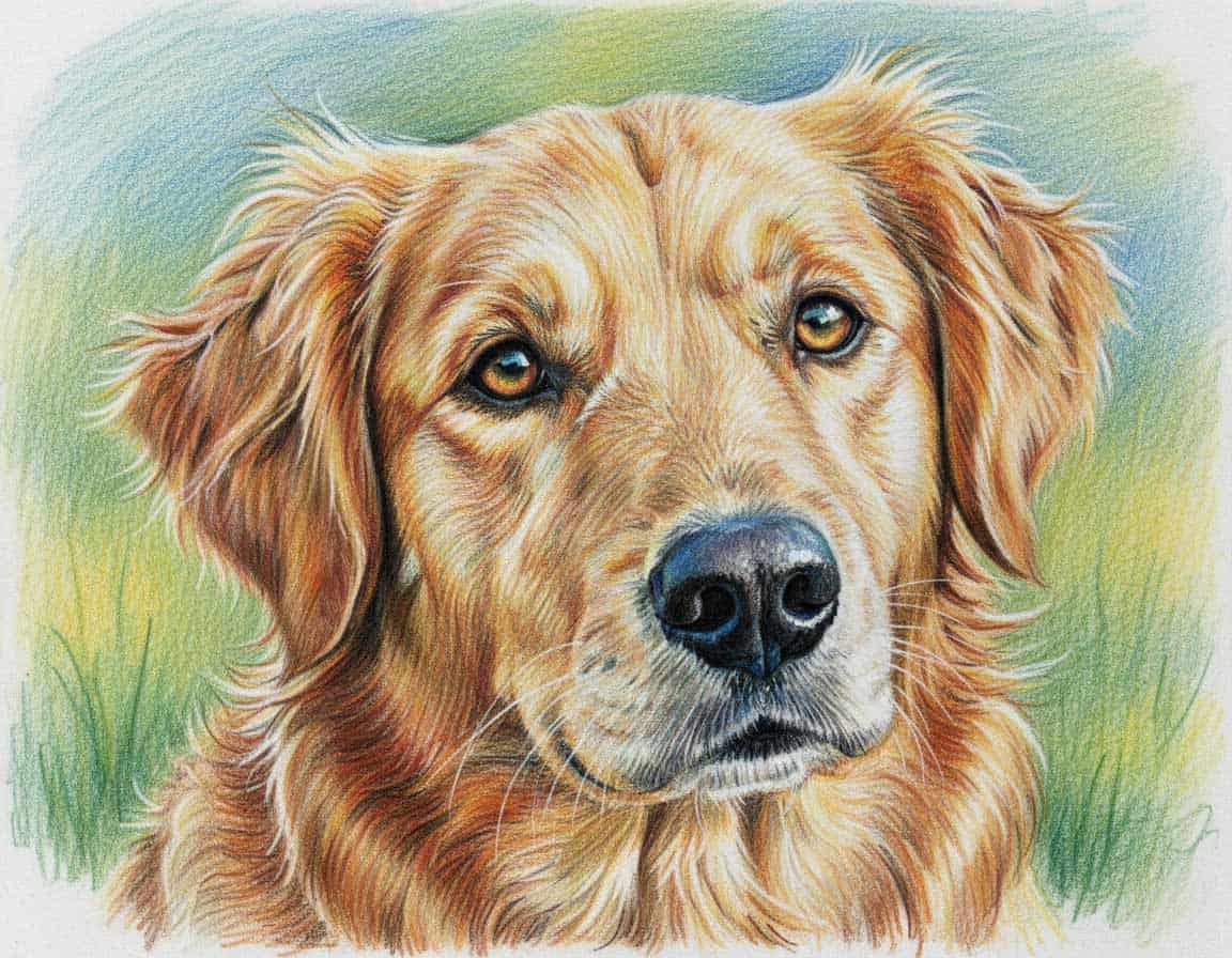 Fertige Hundezeichnung mit Buntstift