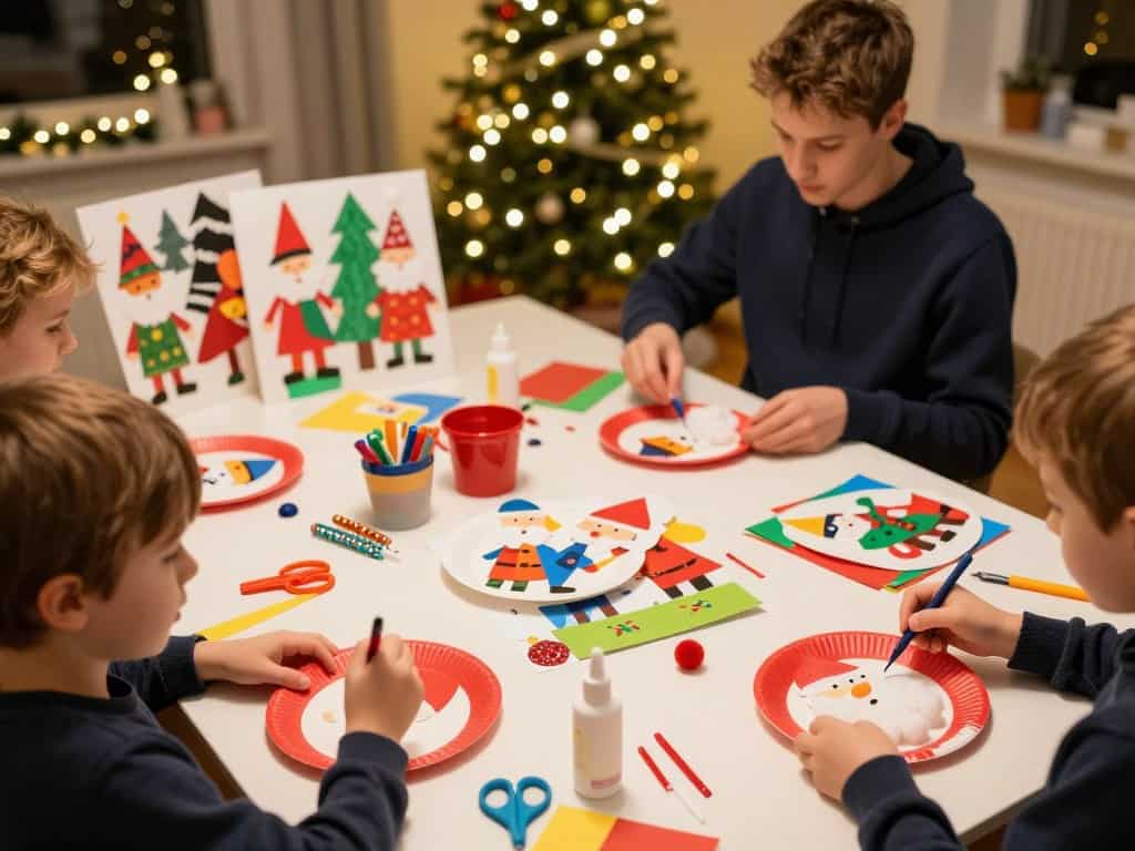 Kinderbasteln Weihnachten Nikolaus Pappteller verschiedene Altersgruppen