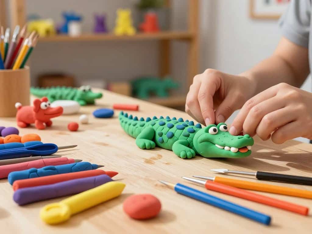 Knete Tiere formen mit verschiedenen Werkzeugen und Materialien