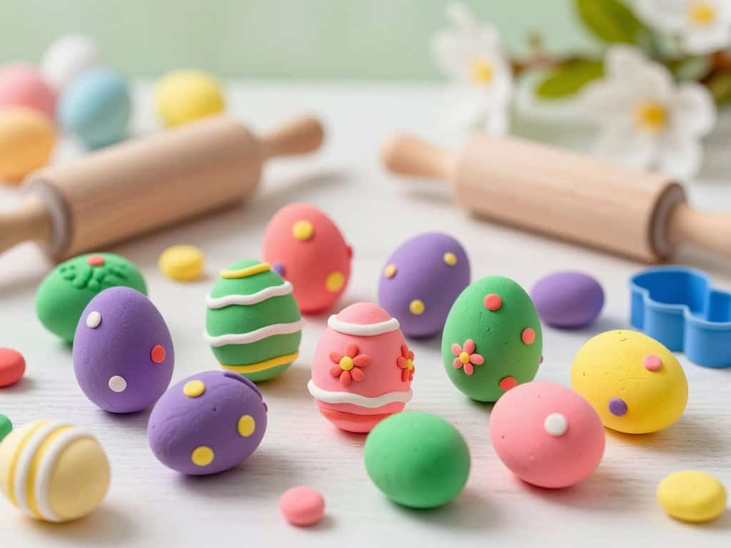 Kreative Osterdeko mit bunten Knetemustern und Designs