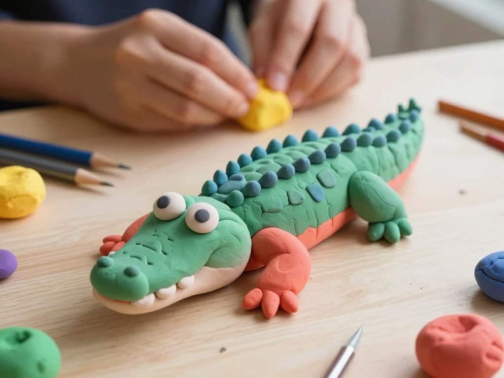 Krokodil modellieren mit Beinen und Füßen aus Knete