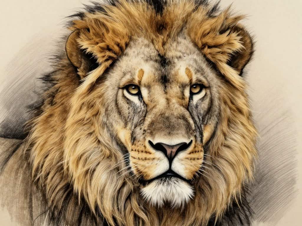 Löwenkopf zeichnen mit Schattierungstechnik Tier