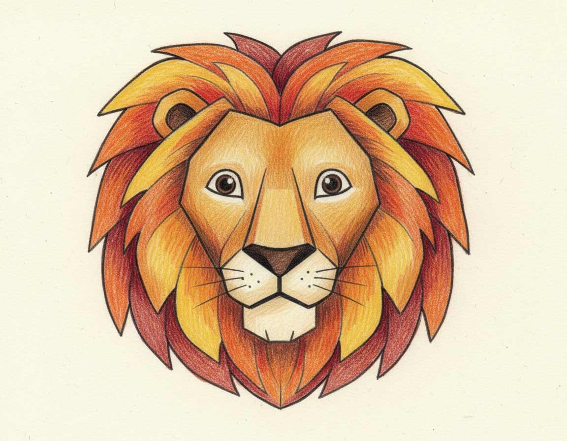 Löwenkopf kindgerecht gezeichnet