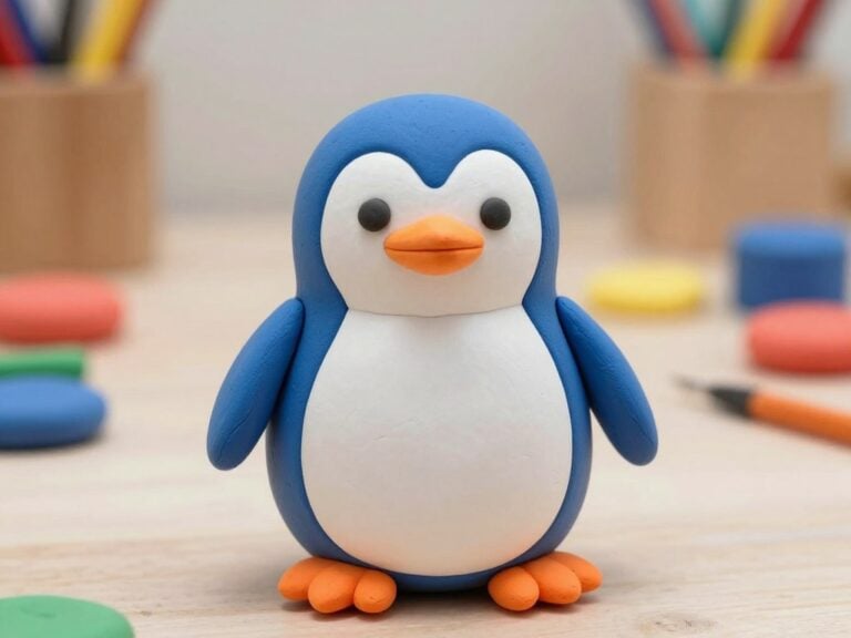 Mehr über den Artikel erfahren Pinguin aus Knete formen – Runder Pinguin-Bauch kneten