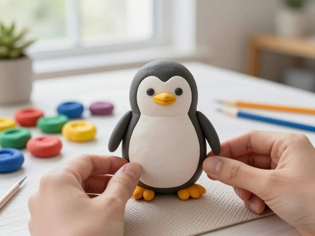 Pinguin aus Knete formen mit ovaler Körperform