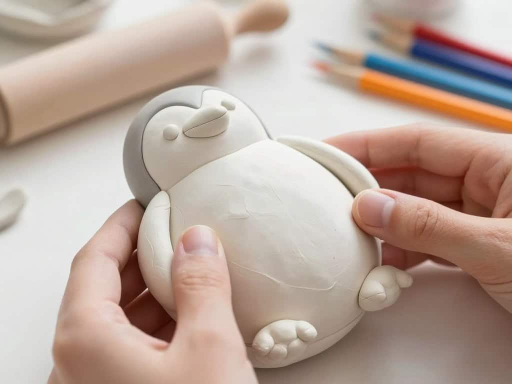 Runder Pinguin-Bauch aus weißer Modelliermasse formen