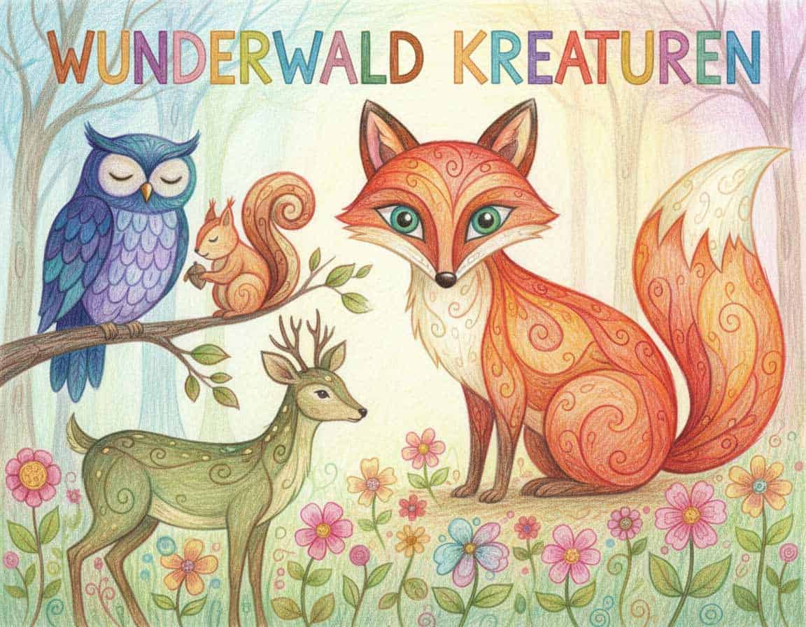 Tiermotive als Buntstiftzeichnung